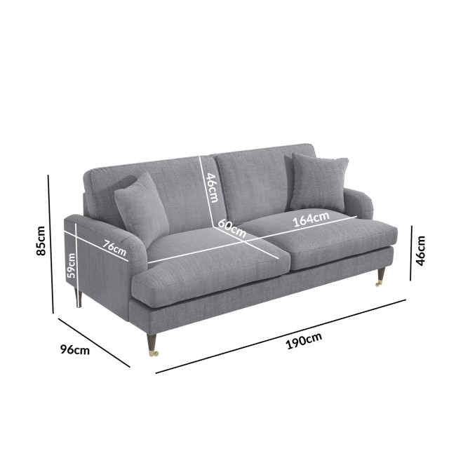 Grey 3 Seater Sofa in Woven Fabric - Payton