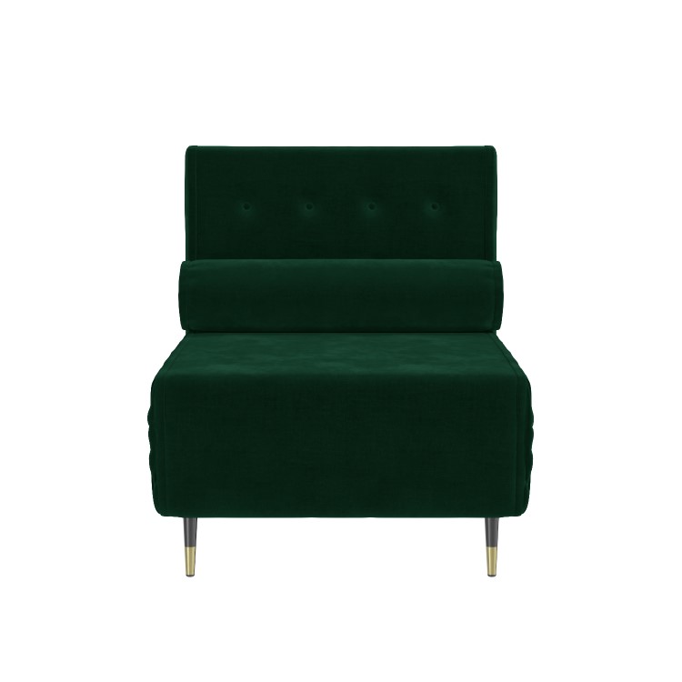 Dark Green Velvet Single Sofa Bed with Bolster Cushion - Eleni