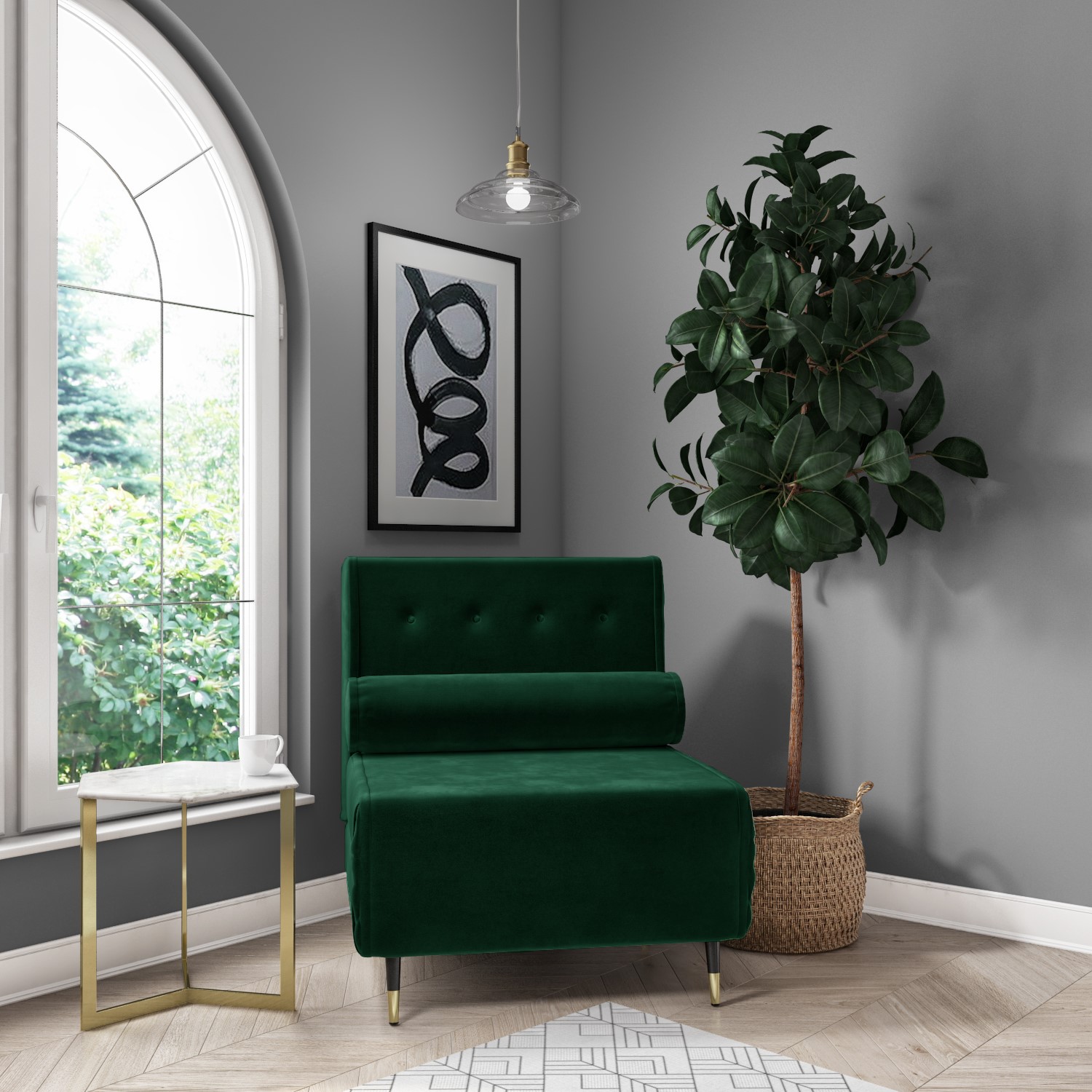 Single Sofa Bed In Dark Green Velvet With Bolster Cushion Eleni Furniture123