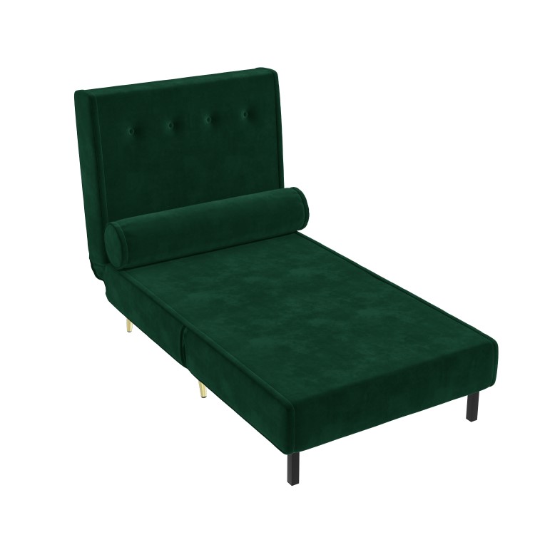 GRADE A1 - Single Sofa Bed in Dark Green Velvet with Bolster Cushion - Eleni