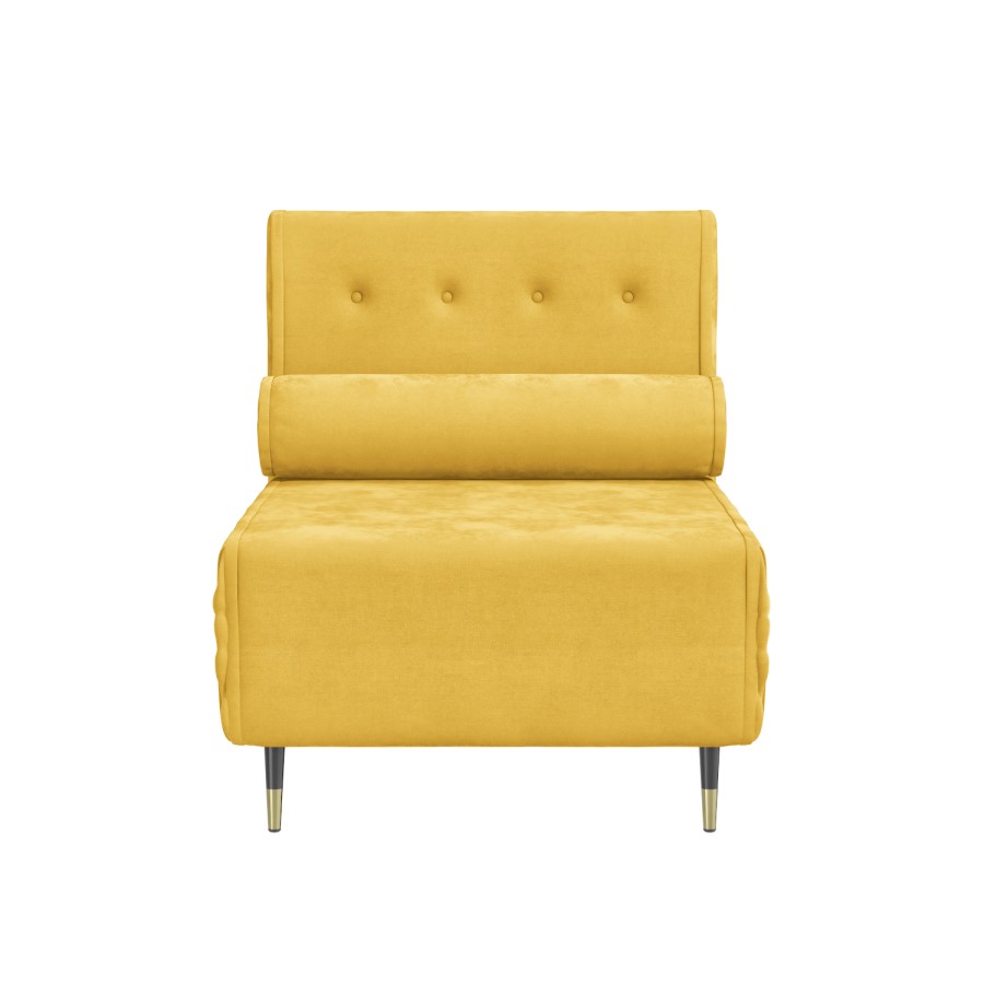 Single Sofa Bed in Yellow Velvet with Bolster Cushion - Eleni