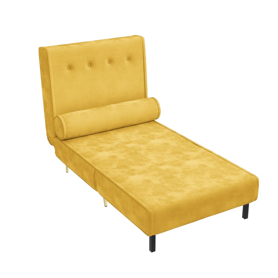 Single Sofa Bed in Yellow Velvet with Bolster Cushion - Eleni