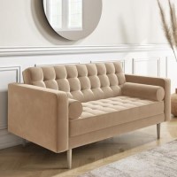 GRADE A1 - Beige Velvet 2 Seater Sofa with Bolster Cushions - Elba GRADE A1 - Beige Velvet 2 Seater Sofa with Bolster Cushions - Elba