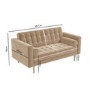 Beige Velvet 2 Seater Quilted Mid Century Sofa - Elba