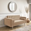 Beige Velvet 2 Seater Quilted Mid Century Sofa - Elba
