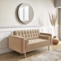 Beige Velvet 2 Seater Quilted Mid Century Sofa - Elba