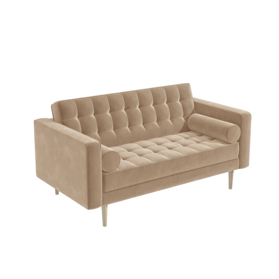 GRADE A1 - Beige Velvet 2 Seater Sofa with Bolster Cushions - Elba