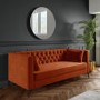 GRADE A1 - Buttoned Orange Velvet Sofa with Cushions - Seats 3 - Luthor