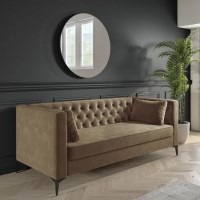 3 Seater Mink Velvet Sofa with Buttons and Cushions - Luthor 3 Seater Mink Velvet Sofa with Buttons and Cushions - Luthor