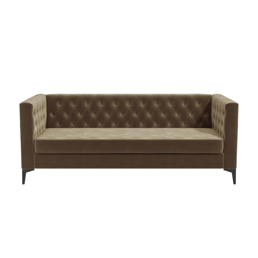 3 Seater Mink Velvet Sofa with Buttons and Cushions - Luthor