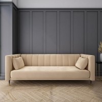 Beige Velvet 3 Seater Sofa Bed with Cushions - Sleeps 2 - Mabel