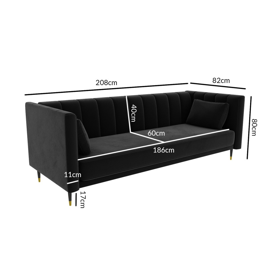 GRADE A2 - Dark Grey Velvet 3 Seater Sofa Bed with Cushions - Sleeps 2 - Mabel