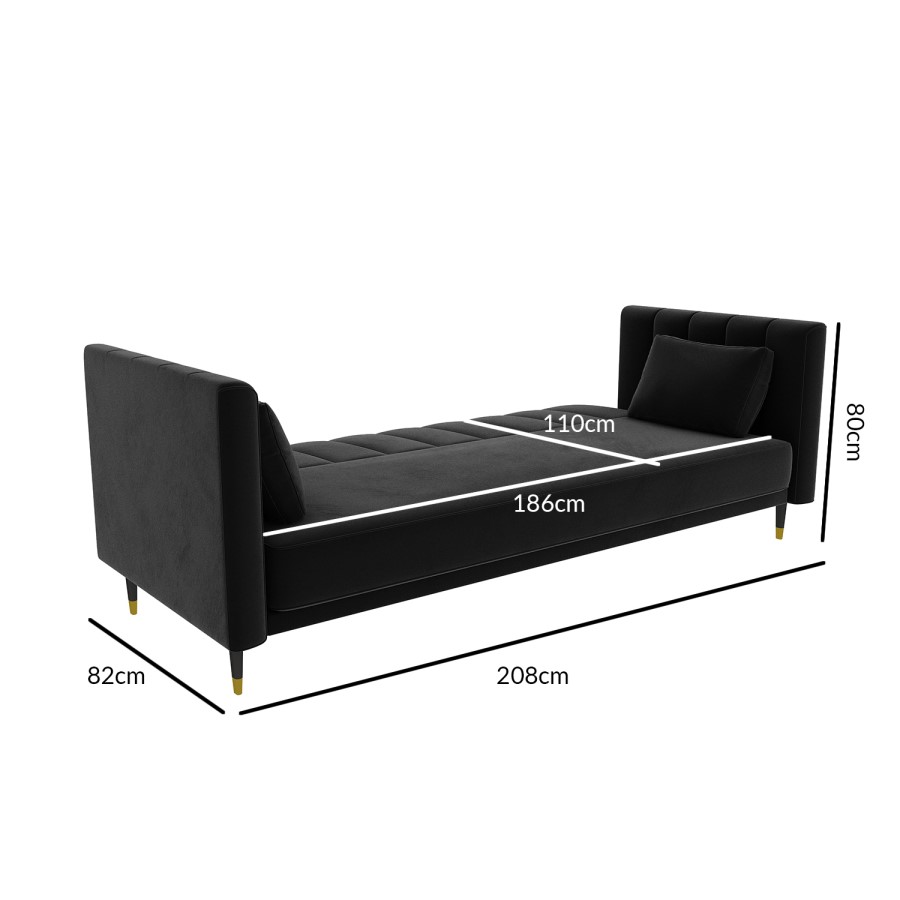 GRADE A2 - Dark Grey Velvet 3 Seater Sofa Bed with Cushions - Sleeps 2 - Mabel