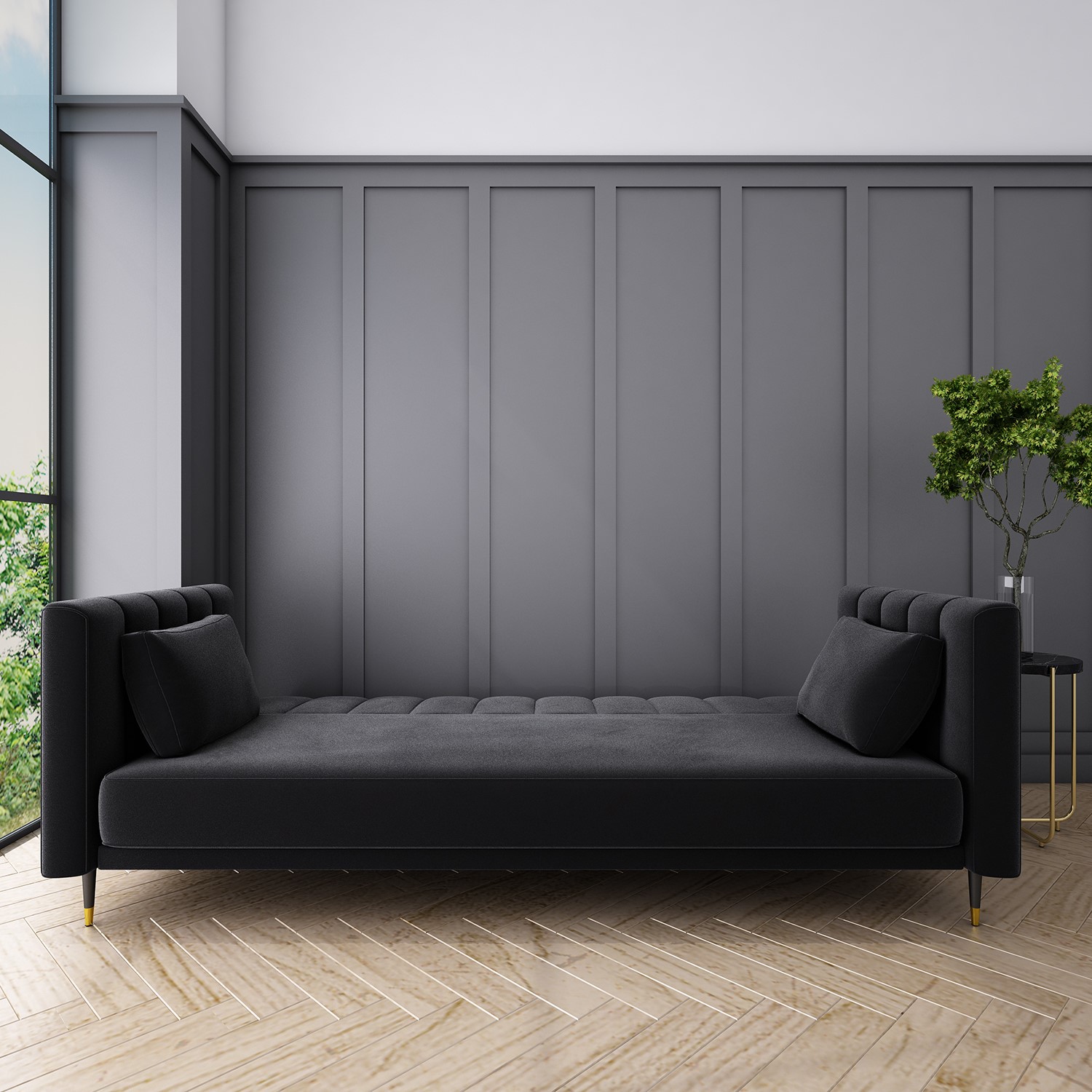 Dark Grey Velvet 3 Seater Sofa Bed With, Velvet Grey Sofa Bed