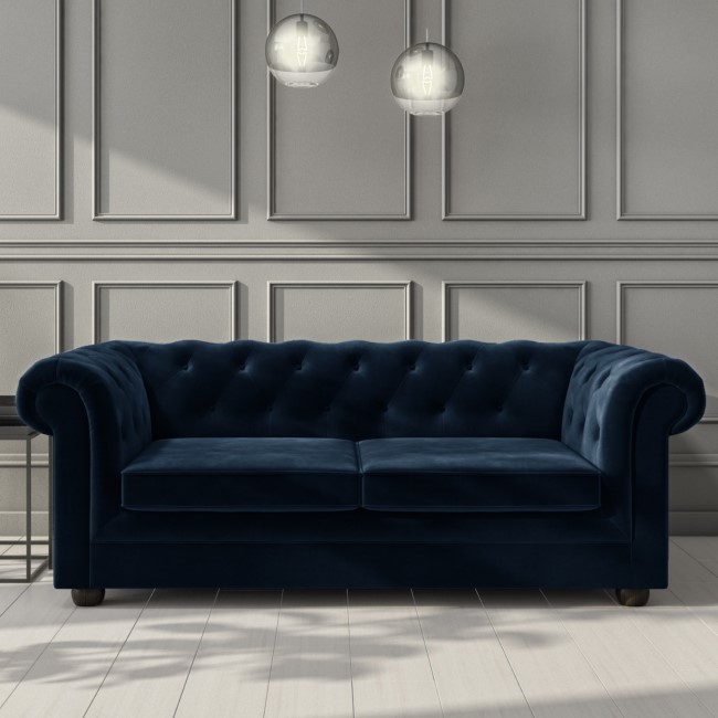 Navy Velvet Chesterfield Pull Out Sofa Bed - Seats 3 - Bronte ...