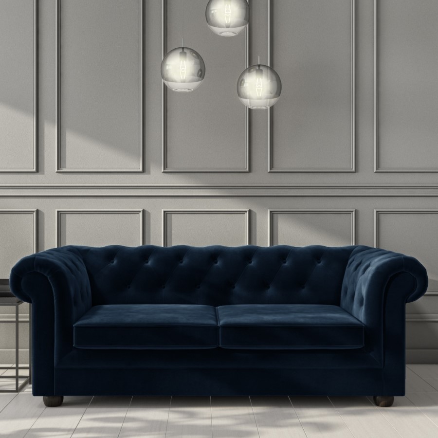 GRADE A2 - Navy Blue Velvet Chesterfield Sofa Bed - Seats 3 - Double Bed - Bronte
