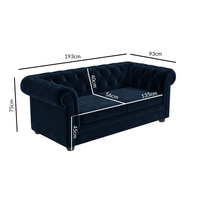 GRADE A2 - Navy Velvet Chesterfield Pull Out Sofa Bed - Seats 3 - Bronte