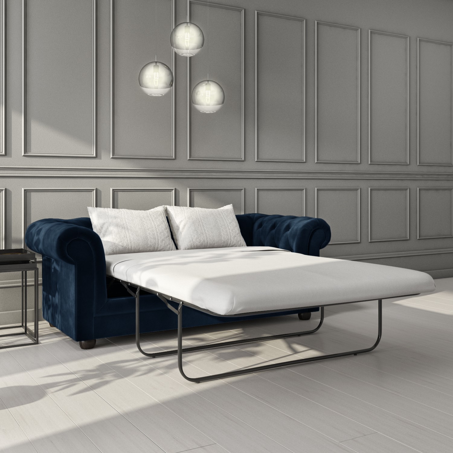 GRADE A2 - Navy Blue Velvet Chesterfield Sofa Bed - Seats 3 - Double ...