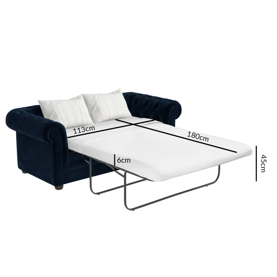 GRADE A2 - Navy Blue Velvet Chesterfield Sofa Bed - Seats 3 - Double Bed - Bronte