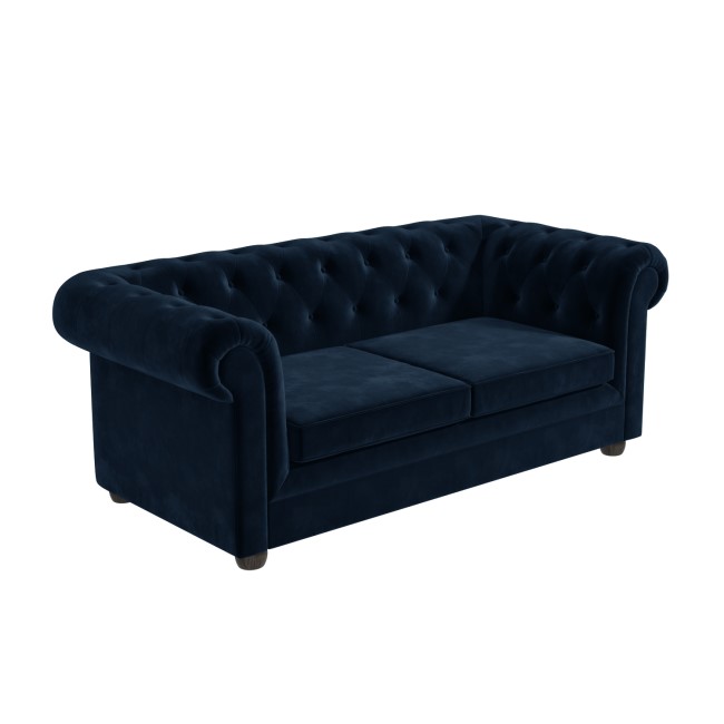 Navy Velvet Chesterfield Pull Out Sofa Bed - Seats 3 - Bronte