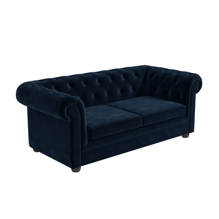 IMPERFECT - Navy Velvet Chesterfield Pull Out Sofa Bed - Seats 3 - Bronte