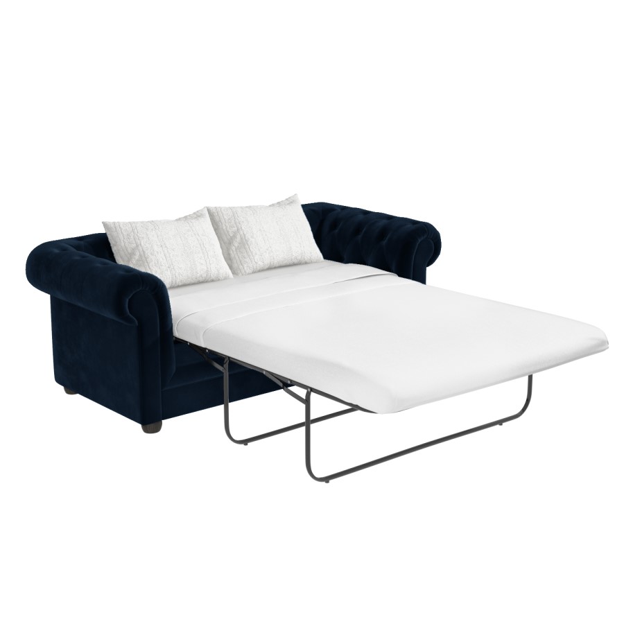 ALMOST PERFECT - Navy Velvet Chesterfield Pull Out Sofa Bed - Seats 3 - Bronte