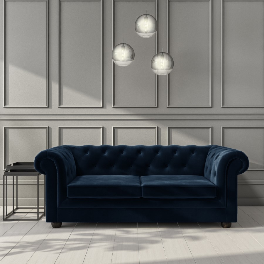 GRADE A2 - Navy Blue Velvet Chesterfield Sofa Bed - Seats 3 - Double Bed - Bronte