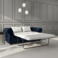 GRADE A2 - Navy Blue Velvet Chesterfield Sofa Bed - Seats 3 - Double Bed - Bronte