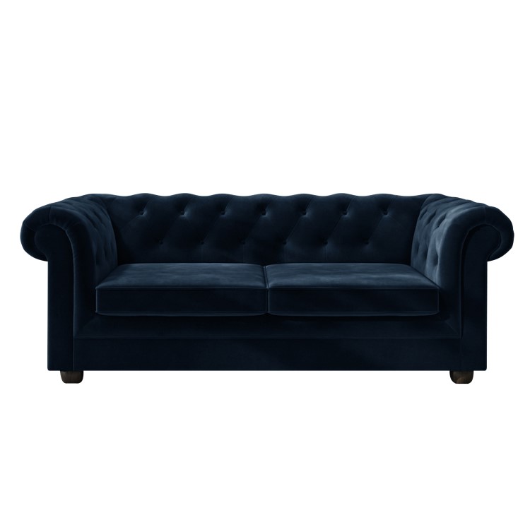 IMPERFECT - Navy Velvet Chesterfield Pull Out Sofa Bed - Seats 3 - Bronte