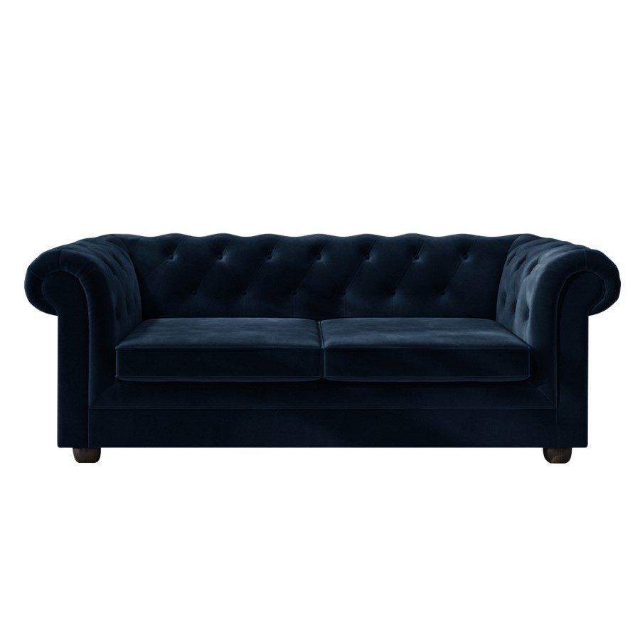 ALMOST PERFECT - Navy Velvet Chesterfield Pull Out Sofa Bed - Seats 3 - Bronte