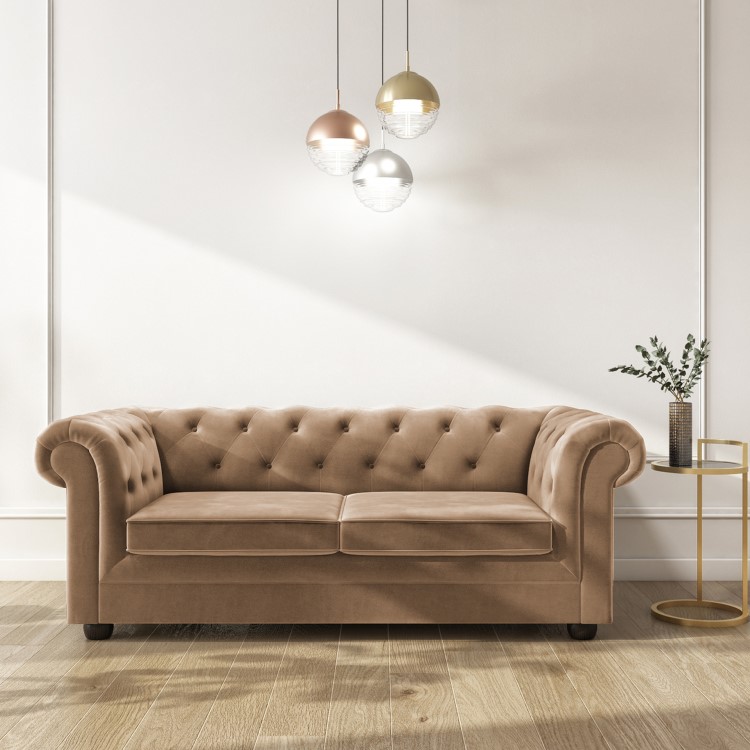 GRADE A3 - 3 Seater Pull Out Chesterfield Sofa Bed in Beige Velvet - Bronte