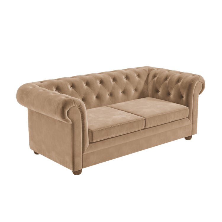 GRADE A3 - 3 Seater Pull Out Chesterfield Sofa Bed in Beige Velvet - Bronte