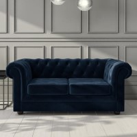 Navy Blue Velvet 2 Seater Chesterfield Sofa - Bronte