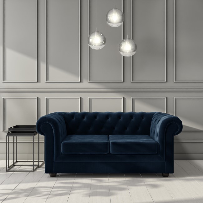 Navy Blue Velvet 2 Seater Chesterfield Sofa - Bronte