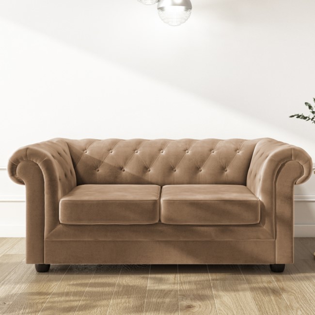 Chesterfield Sofa in Beige Velvet - Seats 2 - Bronte