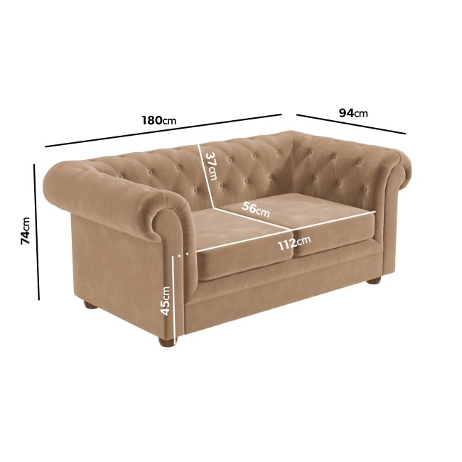 Chesterfield Sofa in Beige Velvet - Seats 2 - Bronte