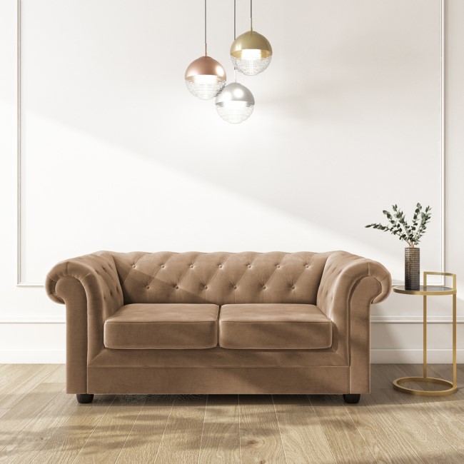 Chesterfield Sofa in Beige Velvet - Seats 2 - Bronte