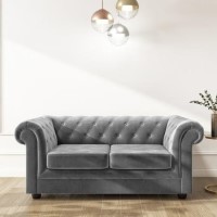 GRADE A3 - Grey Velvet Chesterfield Sofa - Seats 2 - Bronte