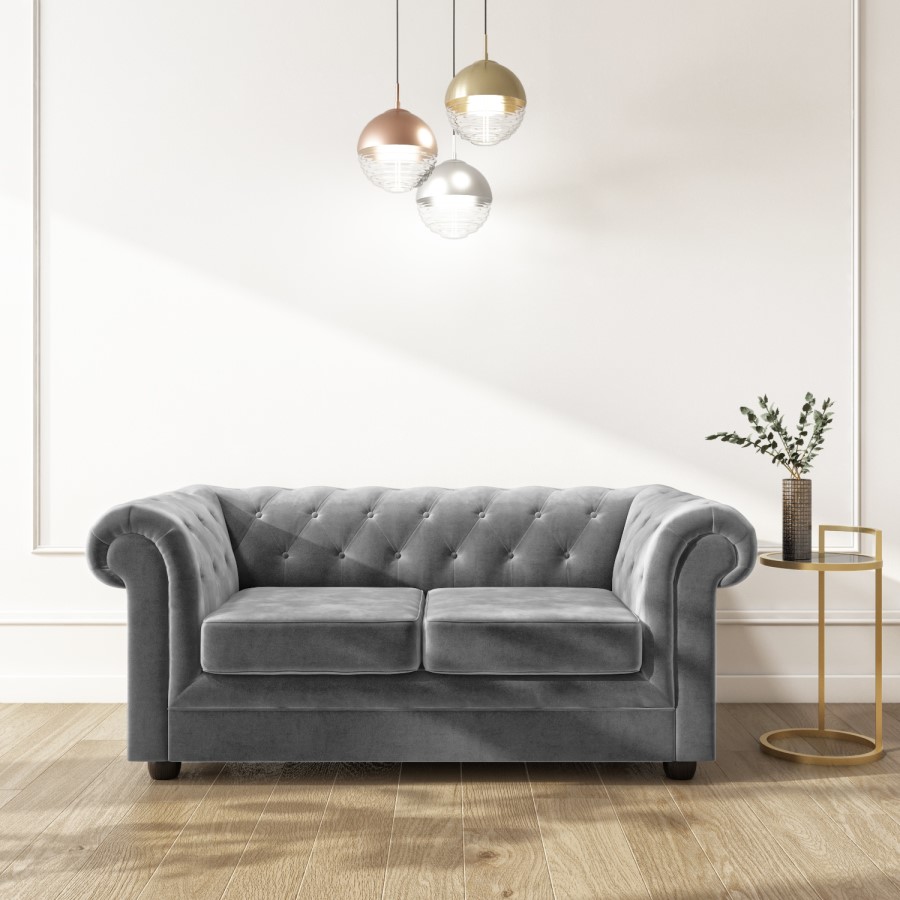 GRADE A2 - Chesterfield Sofa in Grey Velvet - Seats 2 - Bronte