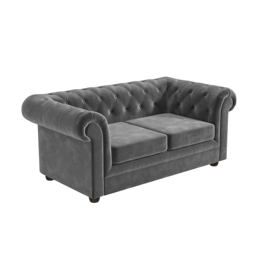 GRADE A2 - Chesterfield Sofa in Grey Velvet - Seats 2 - Bronte