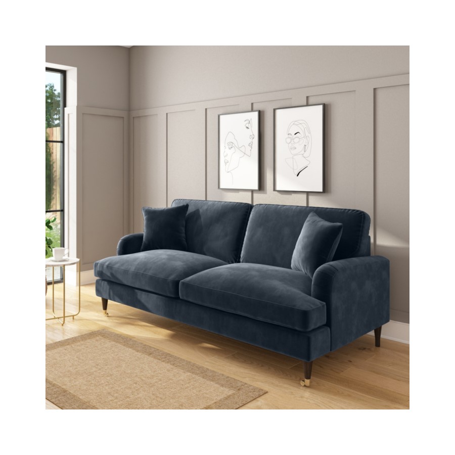 Payton Dark Blue Velvet 3 Seater Sofa