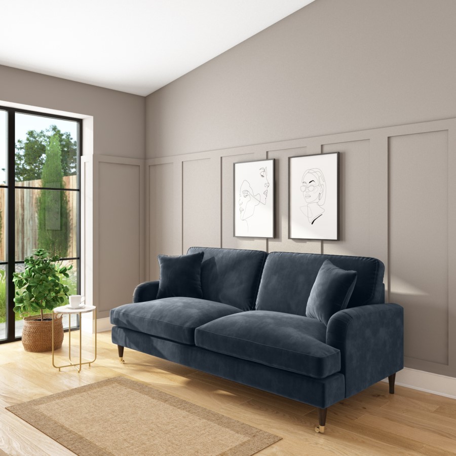 Payton Dark Blue Velvet 3 Seater Sofa