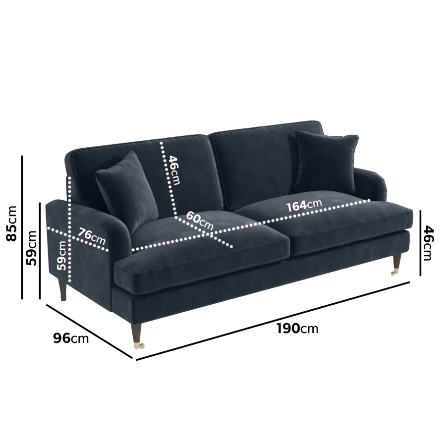 Payton Dark Blue Velvet 3 Seater Sofa