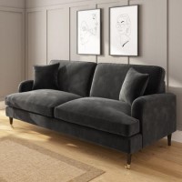 Dark Grey Velvet 3 Seater Sofa - Payton