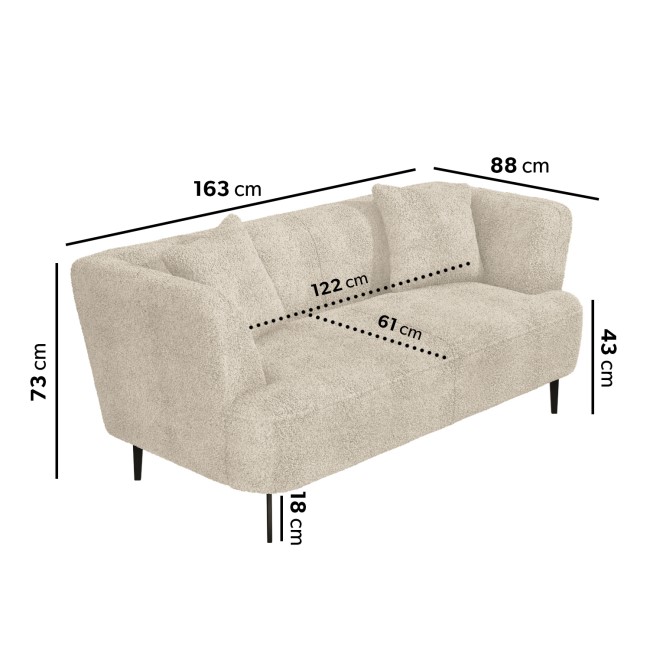 GRADE A1 - Cream Teddy Bear Fabric 2 Seater Sofa with Cushions - Teddy