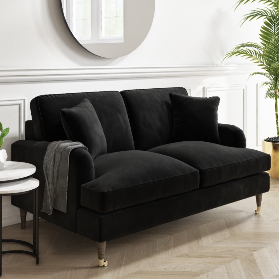 GRADE A2 - Payton Black Velvet 2 Seater Sofa 