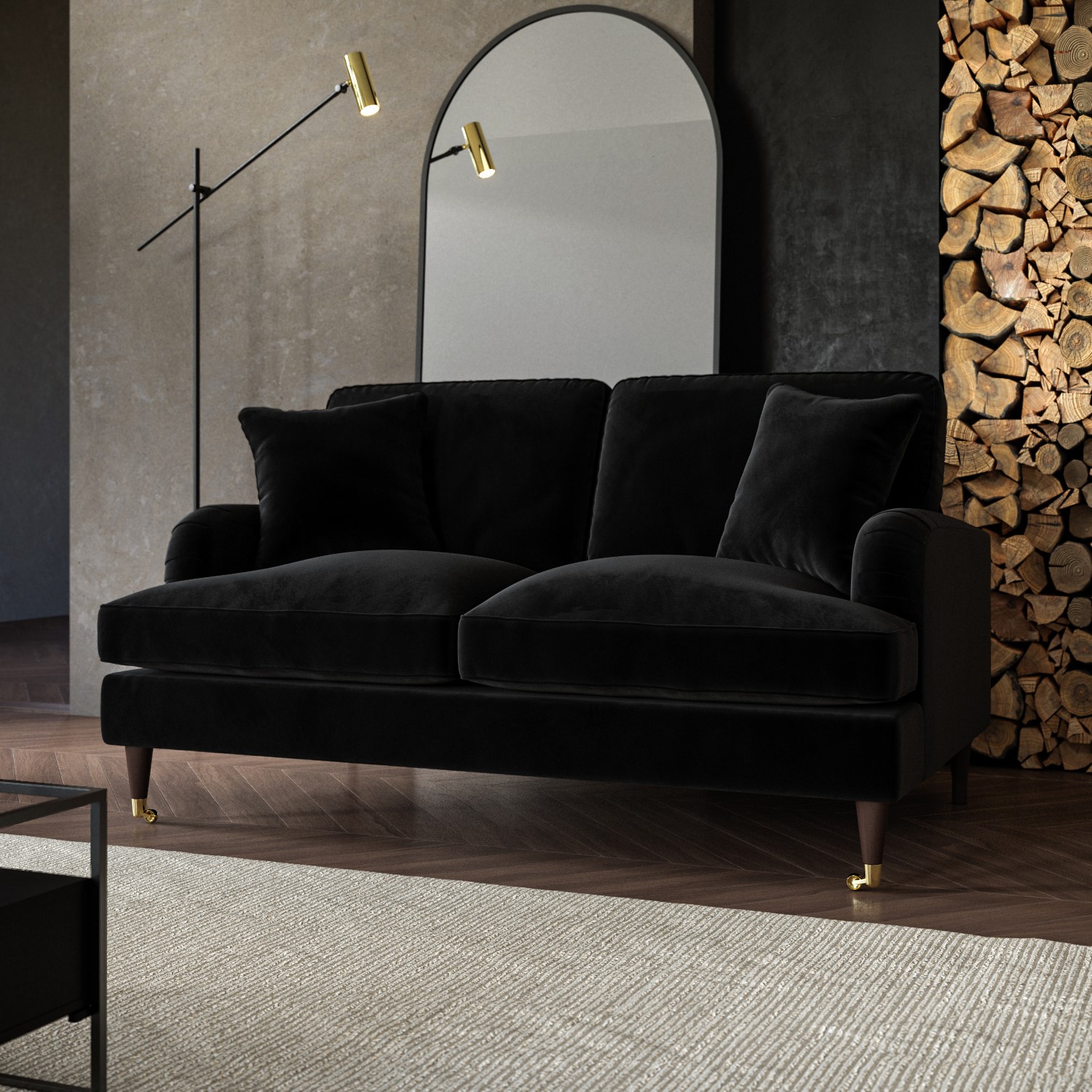 Photo of Black velvet 2 seater sofa - payton