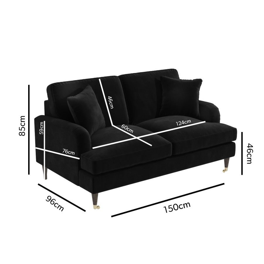 GRADE A2 - Payton Black Velvet 2 Seater Sofa 