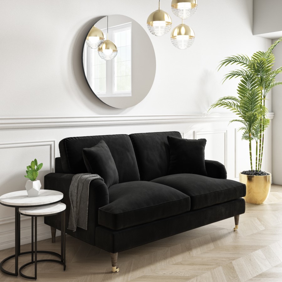 ONLY OPENED - Payton Black Velvet 2 Seater Sofa 