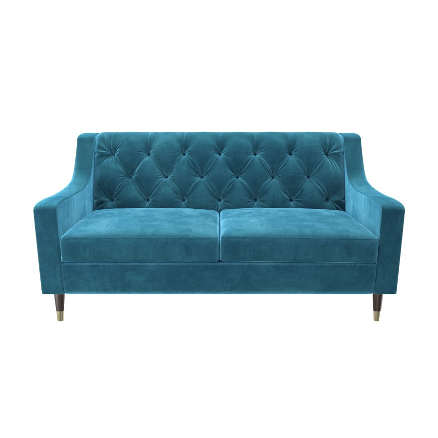 GRADE A2 - 2 Seater Sofa in Blue Velvet with Buttoned Back - Cole